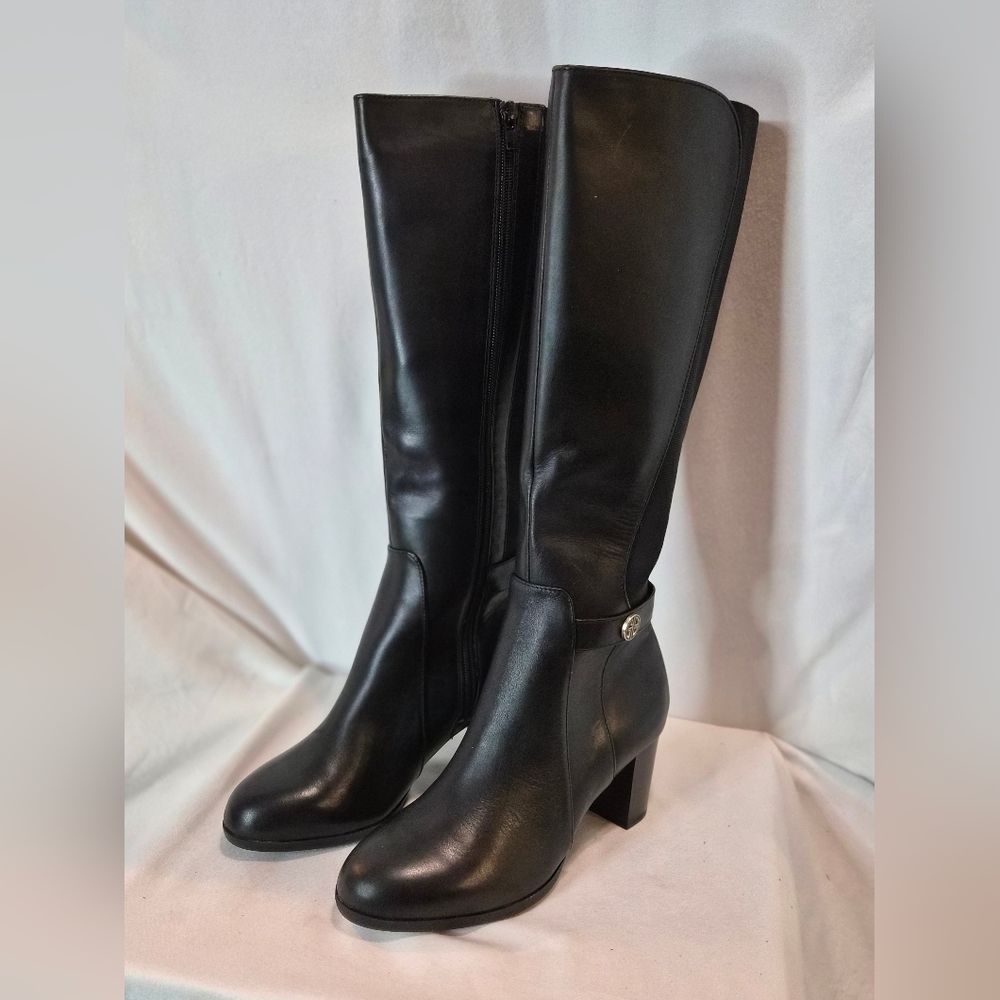 NWOB Giani Bernini Black Genuine Leather Block Heel Ankle Boots Size 6